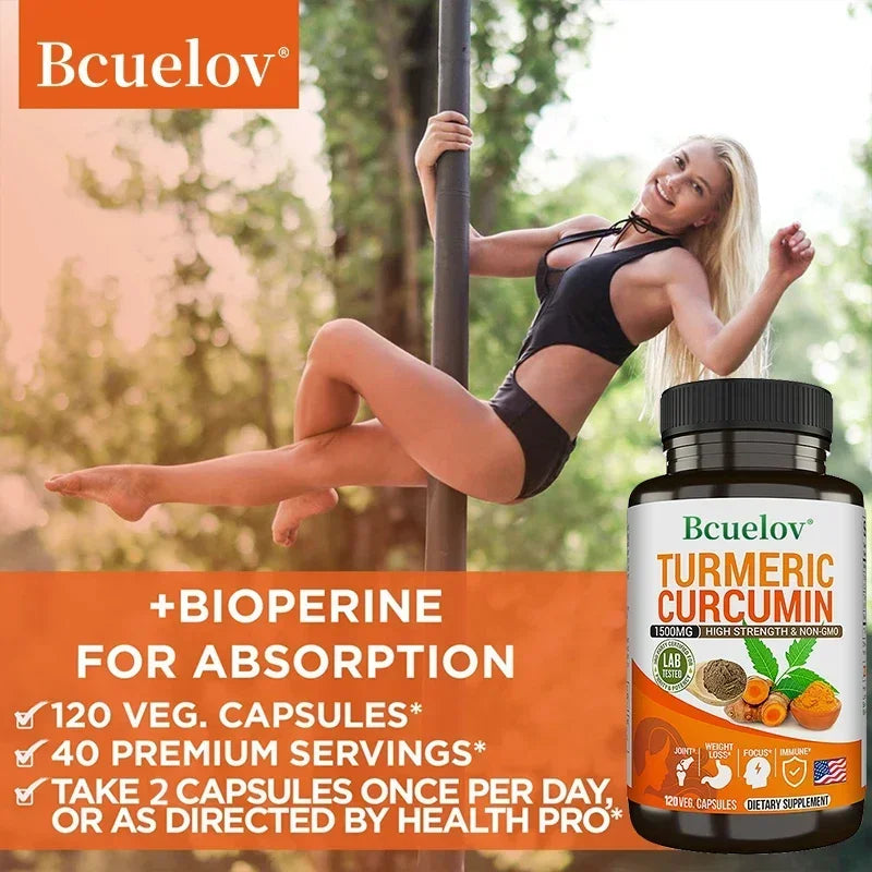 Turmeric curcumin with bioperine capsules 120ct bottle for joint and heart health.