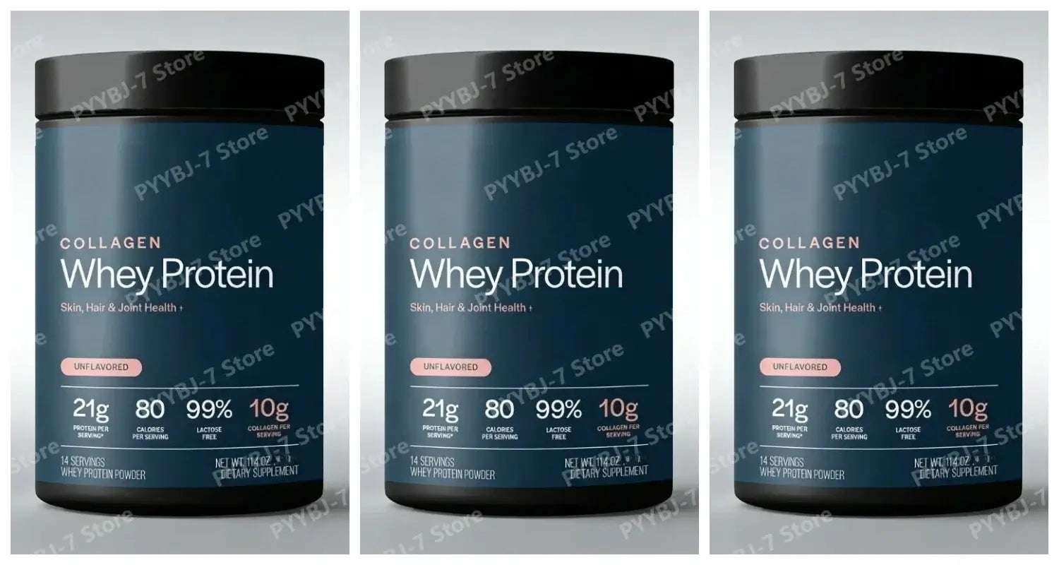 Grass fed whey collagen powder unflavored 324g tank for natural health benefits in daily life.