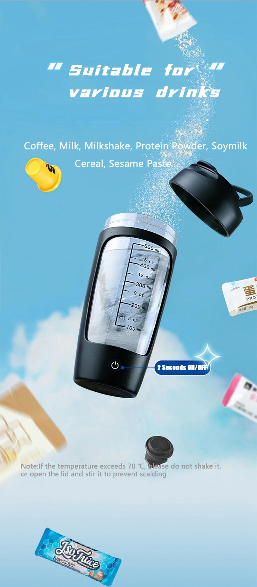 650 ml USB Électrique Portable Bouteille Shaker de Whey Protéine Tasse Mélangeuse Entièrement Automatique Rechargeable Gym Sans BPA Mélangeur à Cocktail