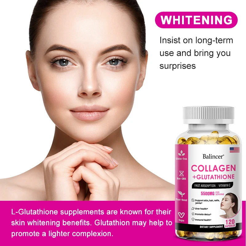 Complément de glutathion et de collagène, capsules blanchissantes antioxydantes, santé de la peau, nutrition profonde de la peau