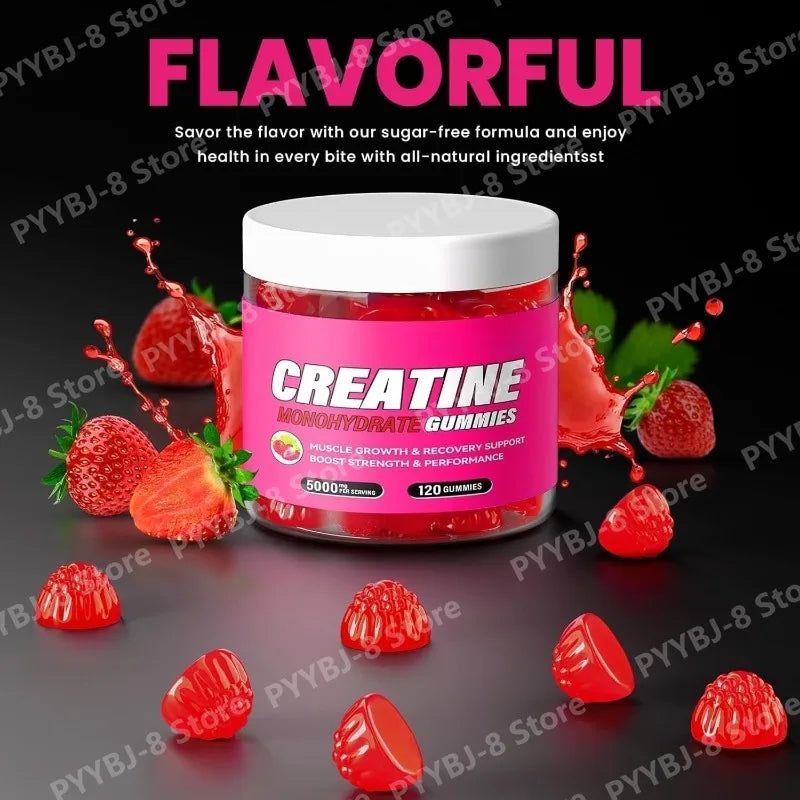 Creatine monohydrate gummies for muscle growth as a natural supplement for an active lifestyle.