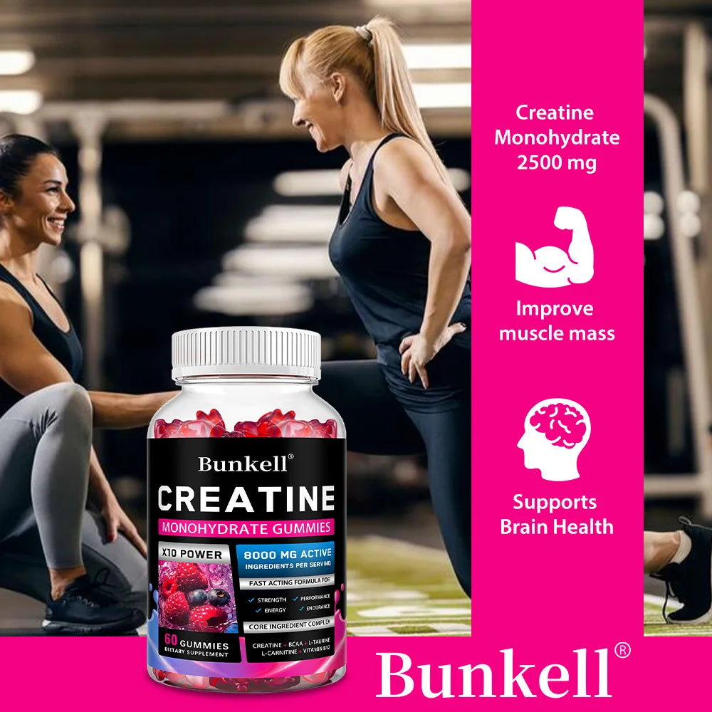 Gummies de créatine monohydrate - 8000 mg, avant/après l'entraînement, fitness, force, développement musculaire, compléments énergétiques