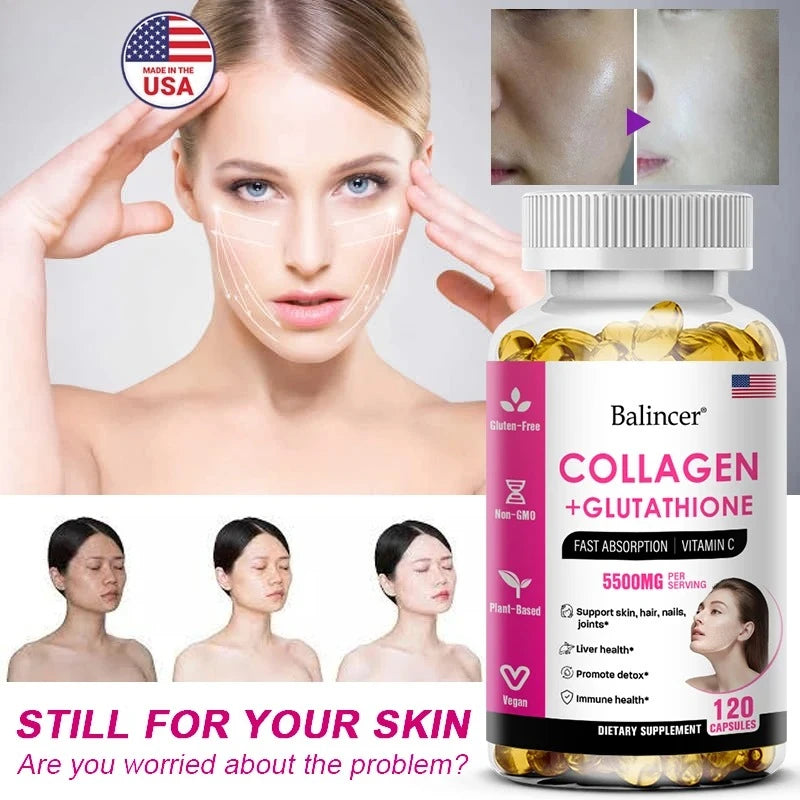 Complément de glutathion et de collagène, capsules blanchissantes antioxydantes, santé de la peau, nutrition profonde de la peau