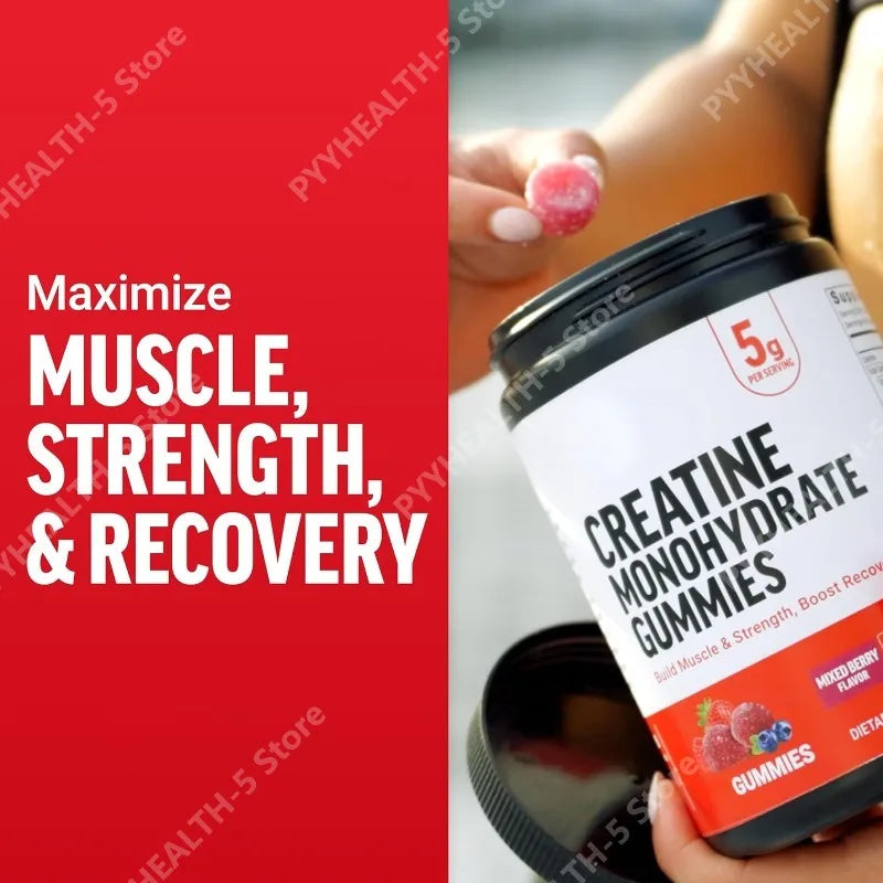 Creatine monohydrate gummies for high performance vegan-friendly and non-GMO formula.