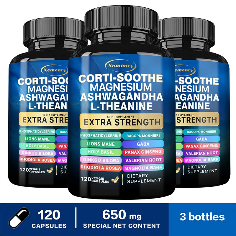 Corti-Soothe Complément de Cortisol avec Magnésium, Ashwagandha, L-Théanine - Gérer le Stress, Maintenir le Calme & Soutenir la Santé des Glandes Surrénales