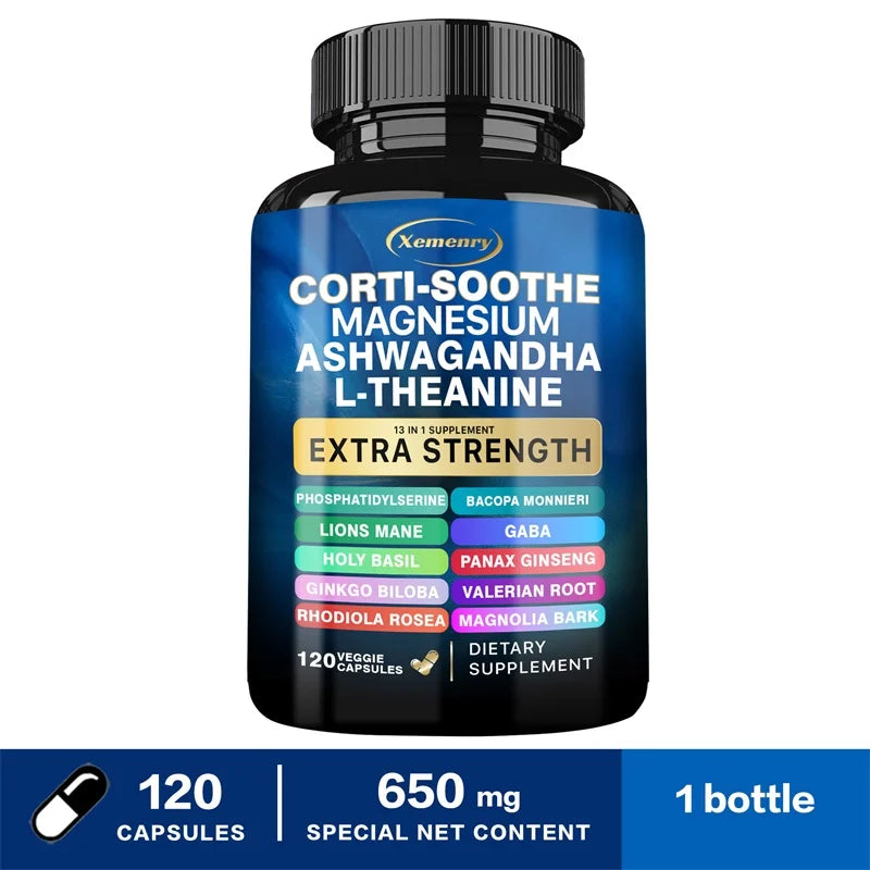 Corti-Soothe Complément de Cortisol avec Magnésium, Ashwagandha, L-Théanine - Gérer le Stress, Maintenir le Calme & Soutenir la Santé des Glandes Surrénales
