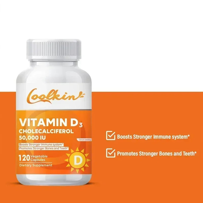 Vitamine D3 50000UI - Santé Musculaire, Os Solides et Système Nerveux, Soutien Immunitaire