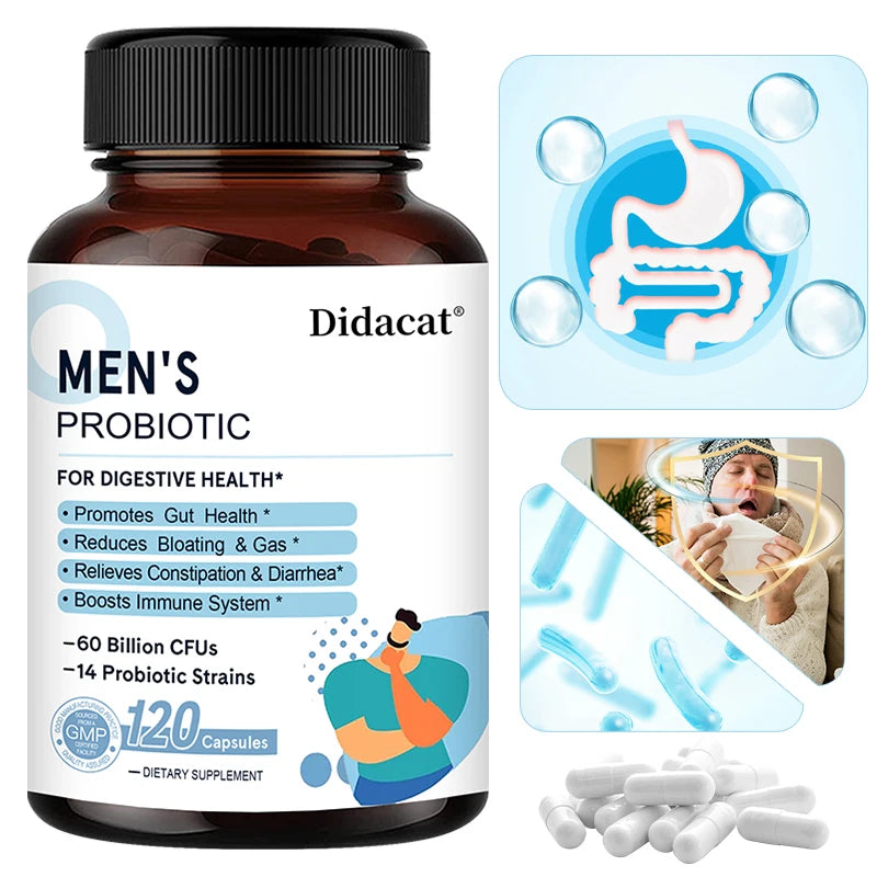 Probiotiques de Lactobacillus pour hommes Enzymes digestives et fibres prébiotiques Santé digestive plus efficace Santé immunitaire intestinale