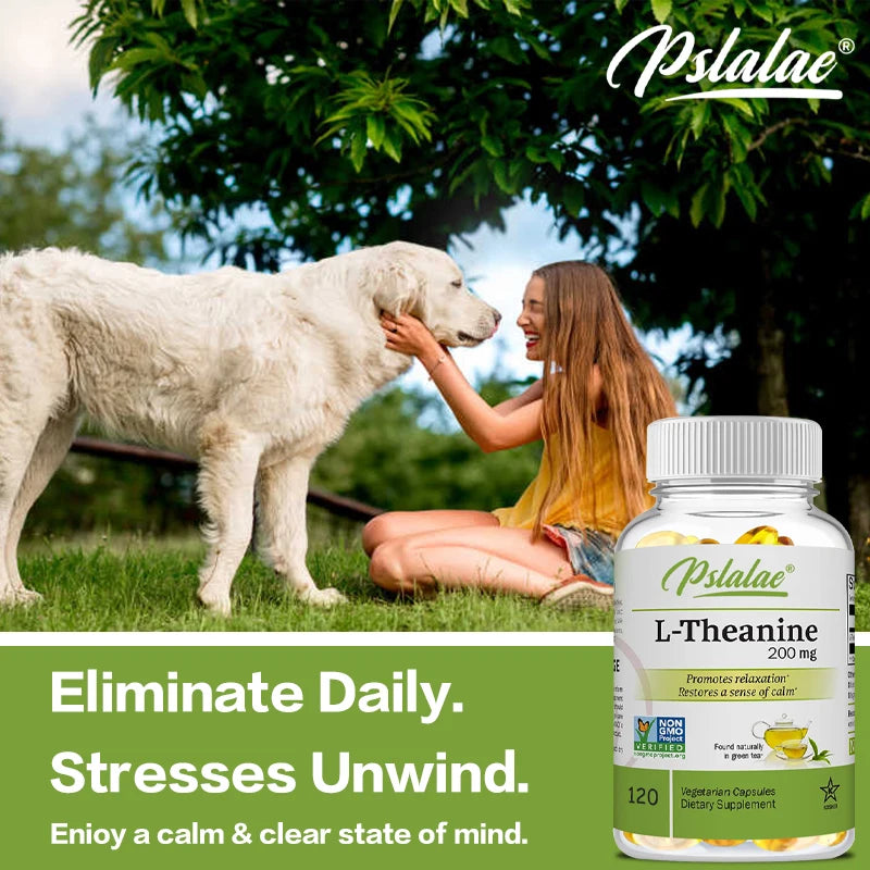 Gélules de L-Théanine 200 mg, 120 Suppléments Végétariens Soulage le Stress Soutient une Humeur Saine et Améliore la Concentration