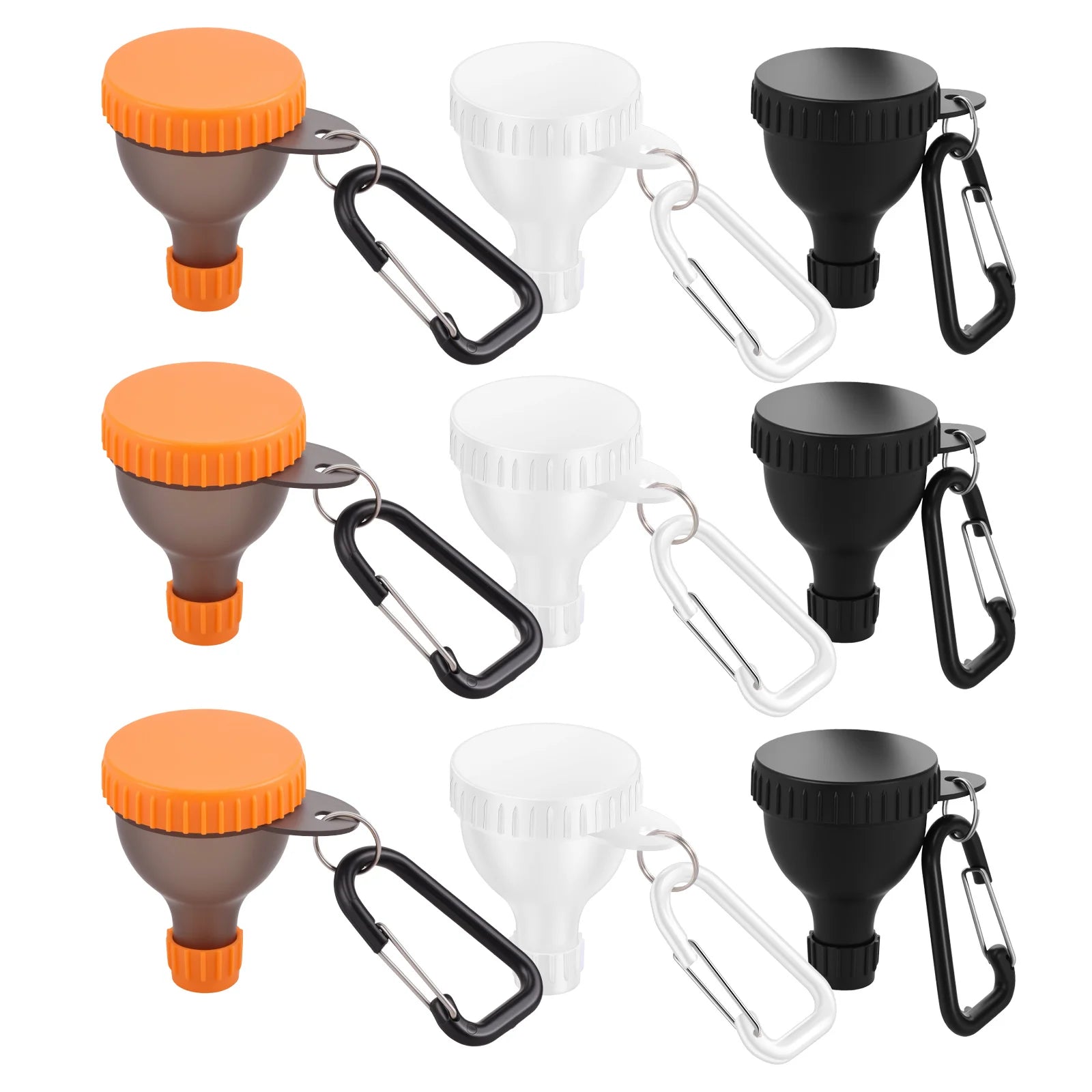 Lot de 9 entonnoirs à poudre protéinée 50 ml, mini bouteille de poudre protéinée portable avec mousqueton et bouchon renforcé pour l'entraînement, le fitness et les voyages