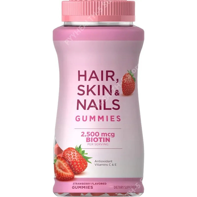 Gummies vitaminées Cheveux, Peau & Ongles avec biotine, 2500 Mcg, Fraise, 60 unités, Aliment santé