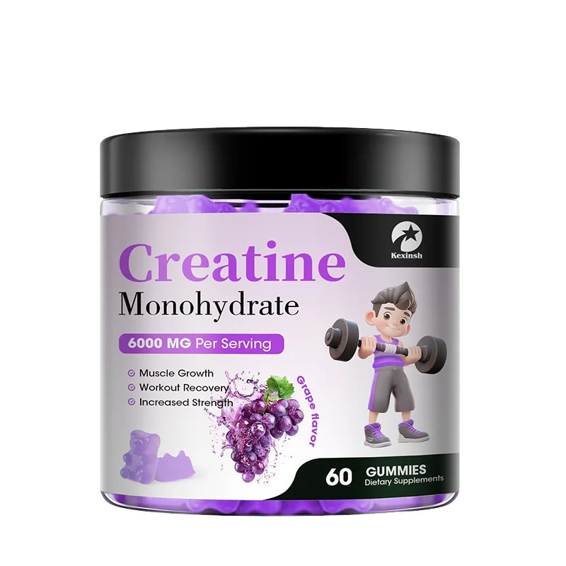 Kexinsh Gommes de créatine monohydrate 6000mg Créatine à croquer sans sucre pour la force musculaire, le développement musculaire et le boost d'énergie