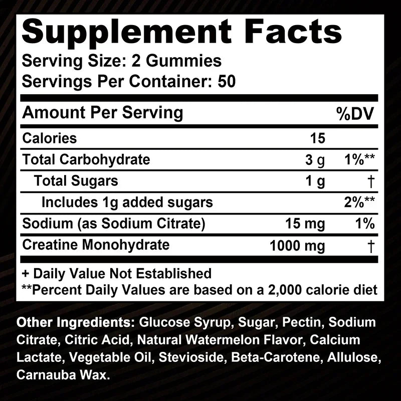 Gummies de créatine monohydrate - Booste l'énergie, développe la masse musculaire et améliore les performances sportives