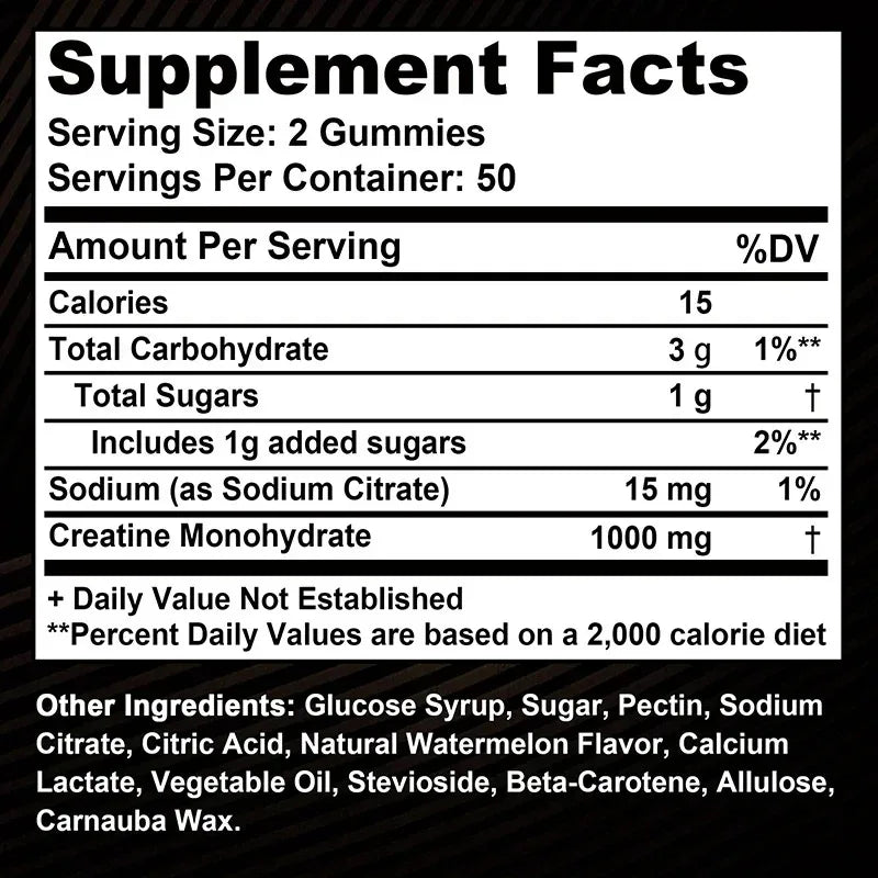 Gummies de créatine monohydrate - Booste l'énergie, développe la masse musculaire et améliore les performances sportives