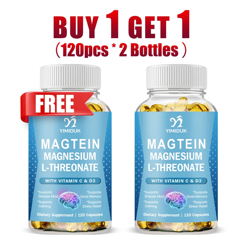 Magnesium L-Threonate Supplement, with Vitamin C, Vitamin D3, Support Stress Relief, Sharper Mind, Brain Health, Gluten-Free