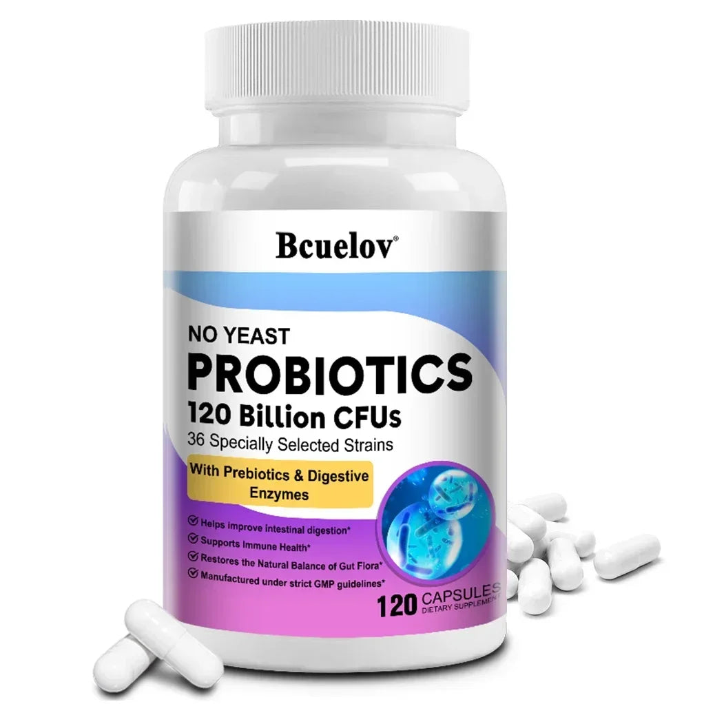 Probiotiques 120 Milliards UFC 36 Souches Contient des Prébiotiques et des Enzymes Digestives pour la Digestion et le Soutien Immunitaire Vegan, Sans OGM