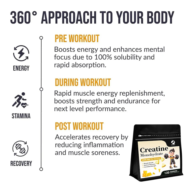 Kexinsh Creatine Gummies Monohydrate de Créatine 5000mg Booster d'Énergie Améliore la Force, l'Énergie, l'Endurance, Améliore l'Endurance